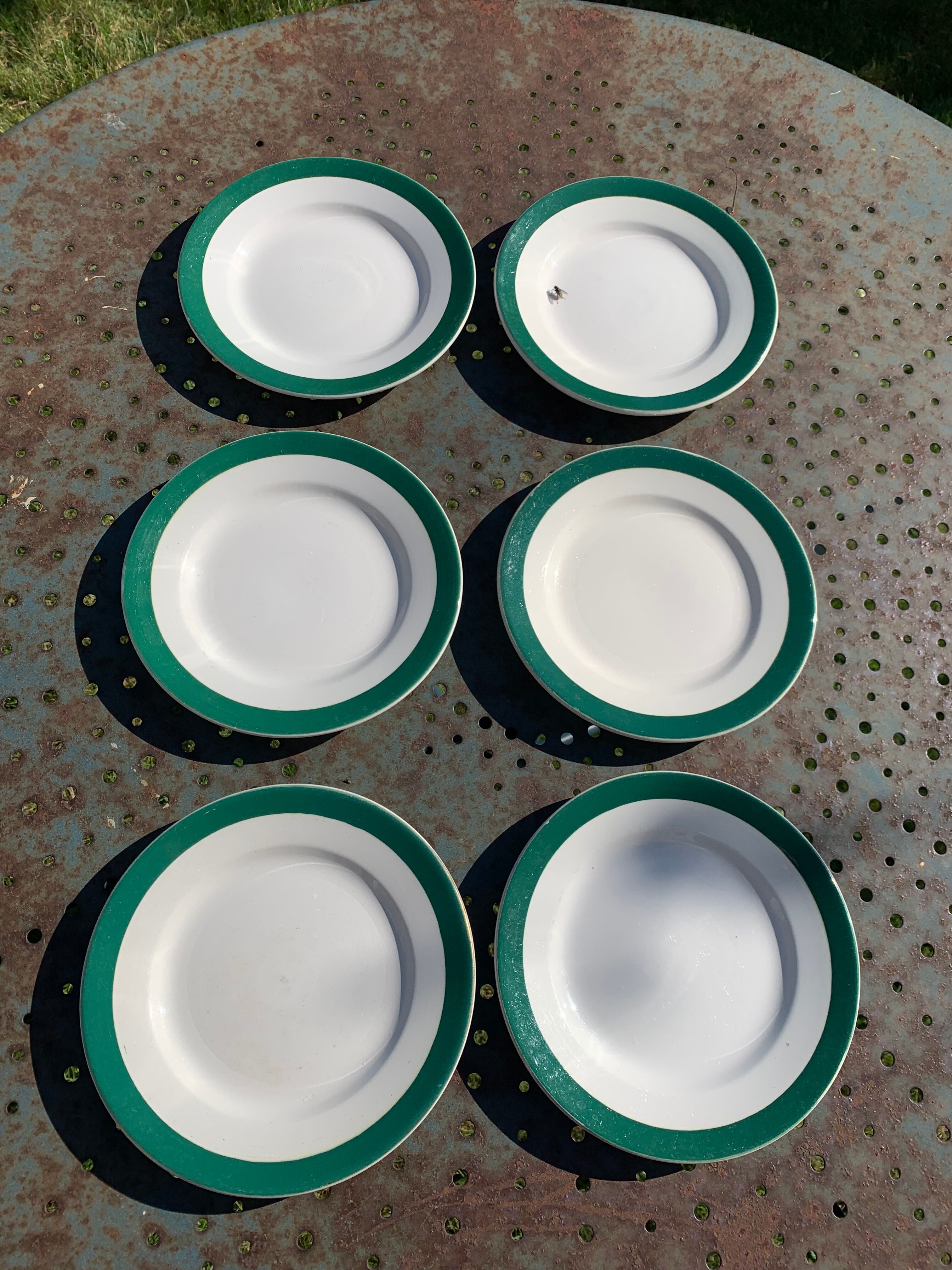 6 dessert plates in white earthenware and green edging Digoin Sarreguemines vintage