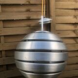 Polished steel pendant lamp with opaline cone 70s