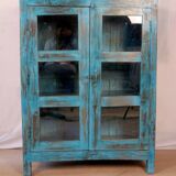 Old display case in Burmese teak with original blue patina