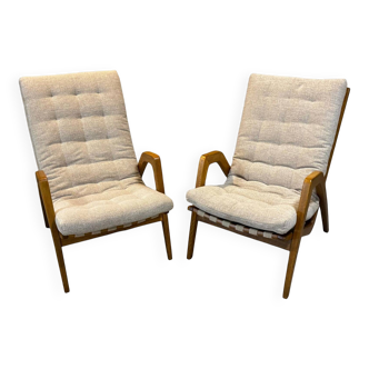 Pair of armchairs by Jan Vaněk, 1940s, fully restored, Czechoslovakia