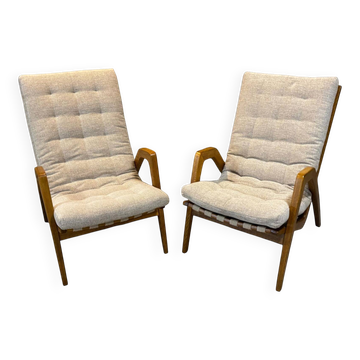 Pair of armchairs by Jan Vaněk, 1940s, fully restored, Czechoslovakia