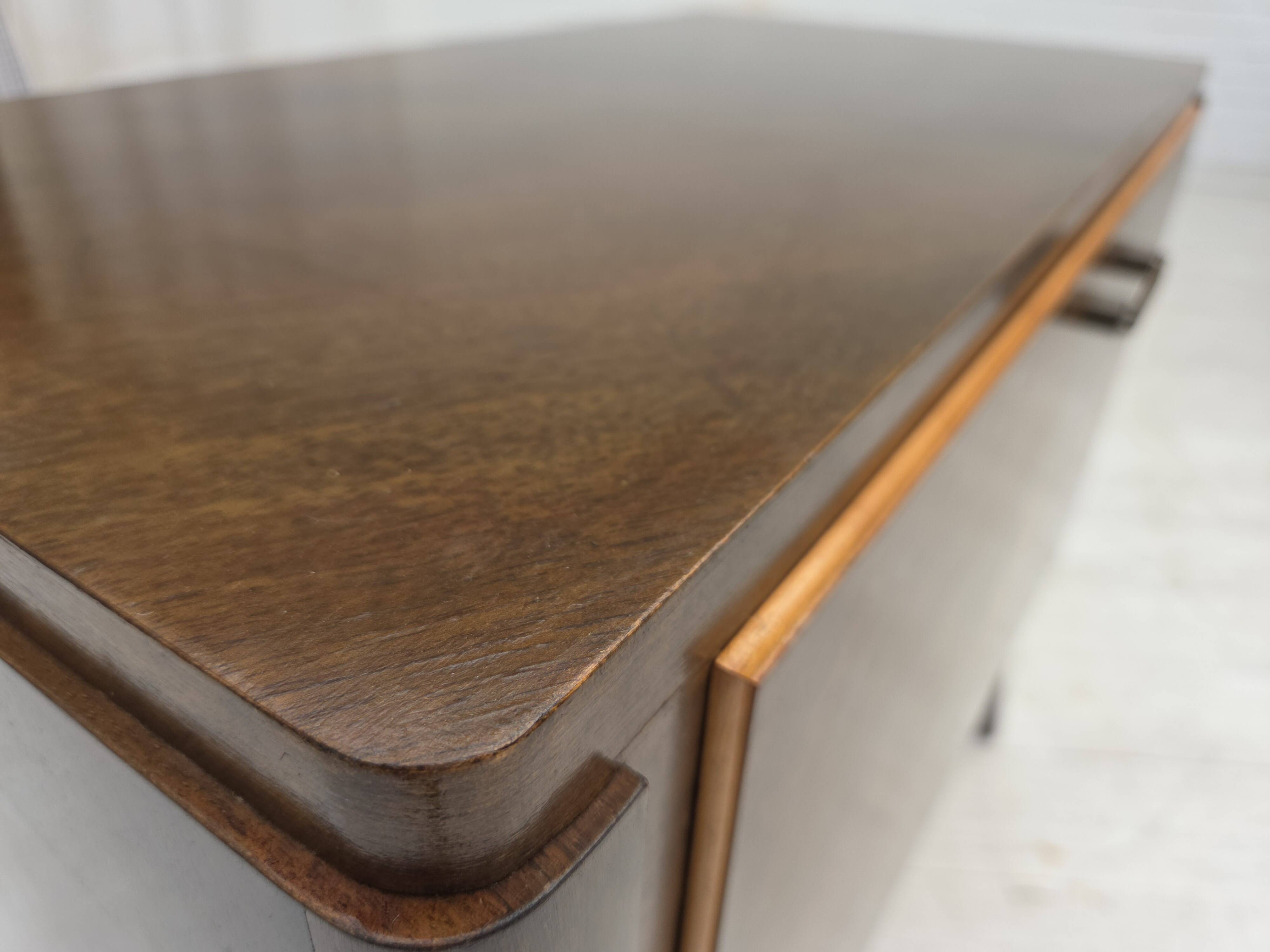 1960s, Danish radio/TV commode, laqered ash wood, wood marquetry door.