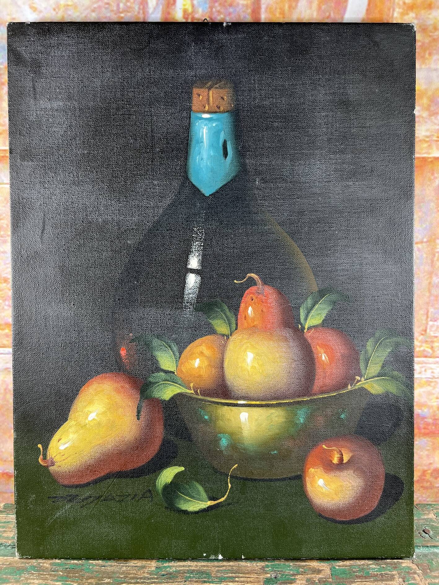 Table painting fruit basket with pears