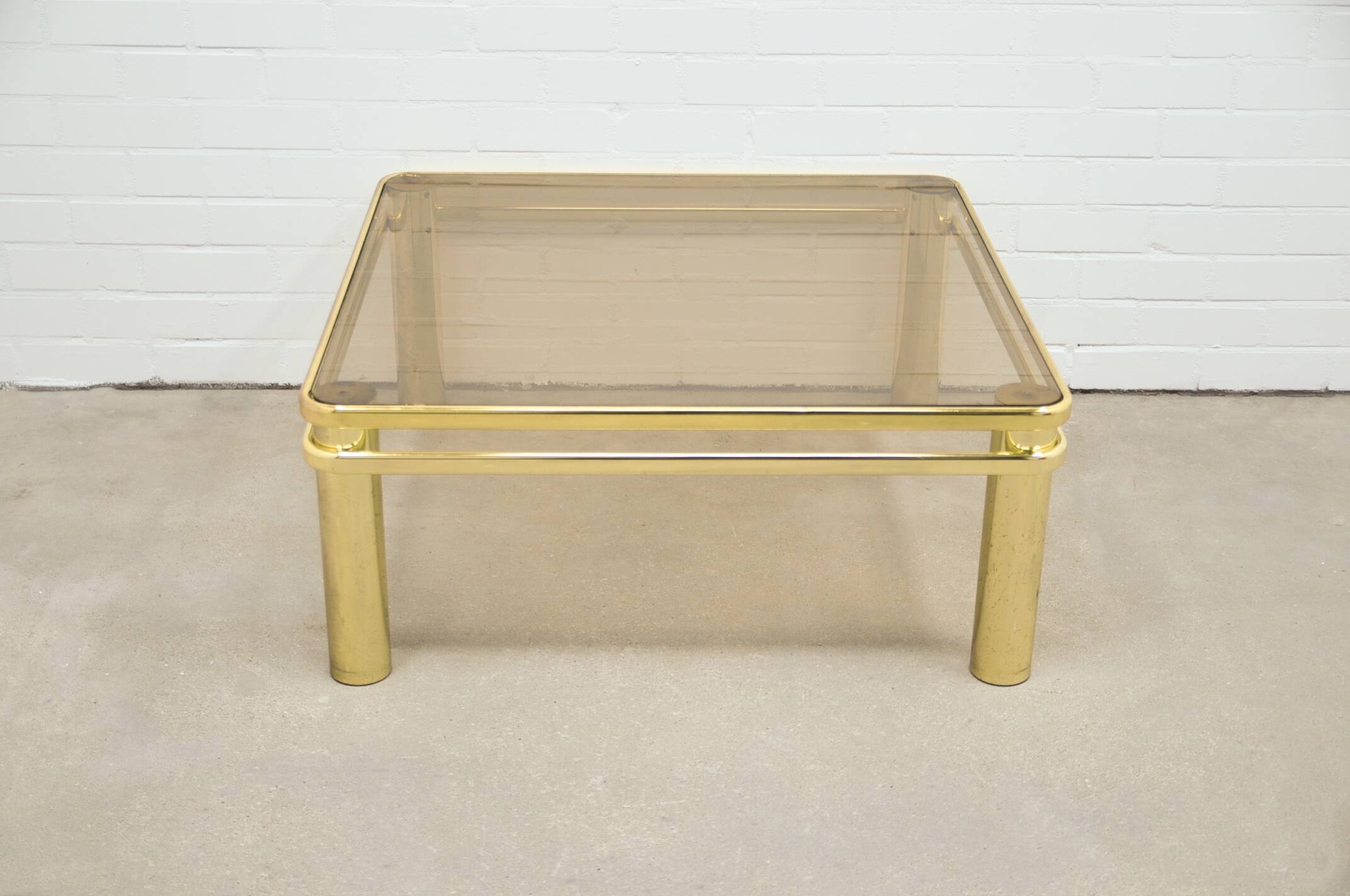 vintage brass coffee table smoked glass