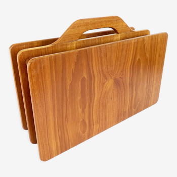 Magazine holder, Scandinavian modernist magazine rack in solid teak wood