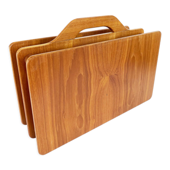 Magazine holder, Scandinavian modernist magazine rack in solid teak wood