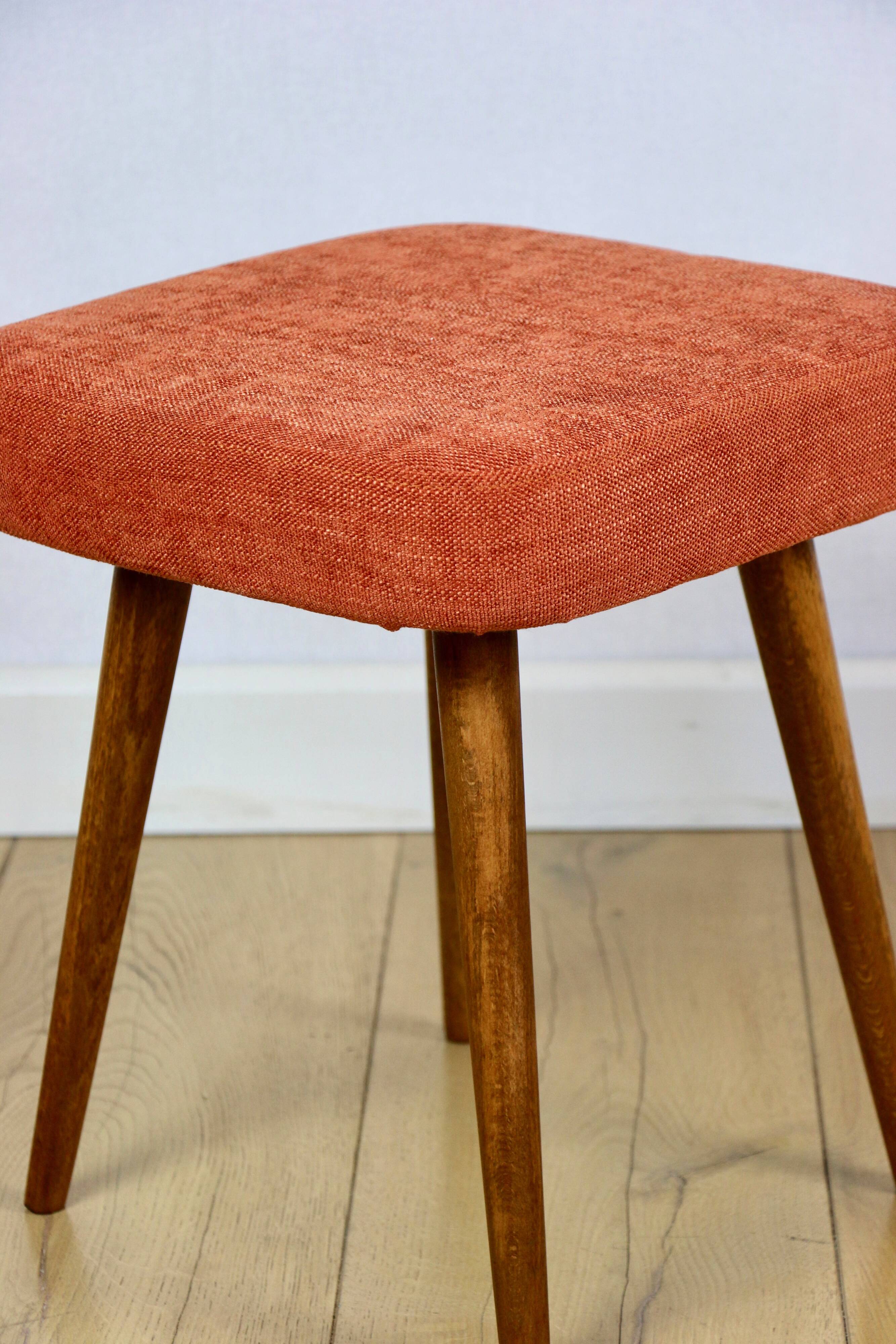 Orange terracotta square vintage stool PRL 1970s