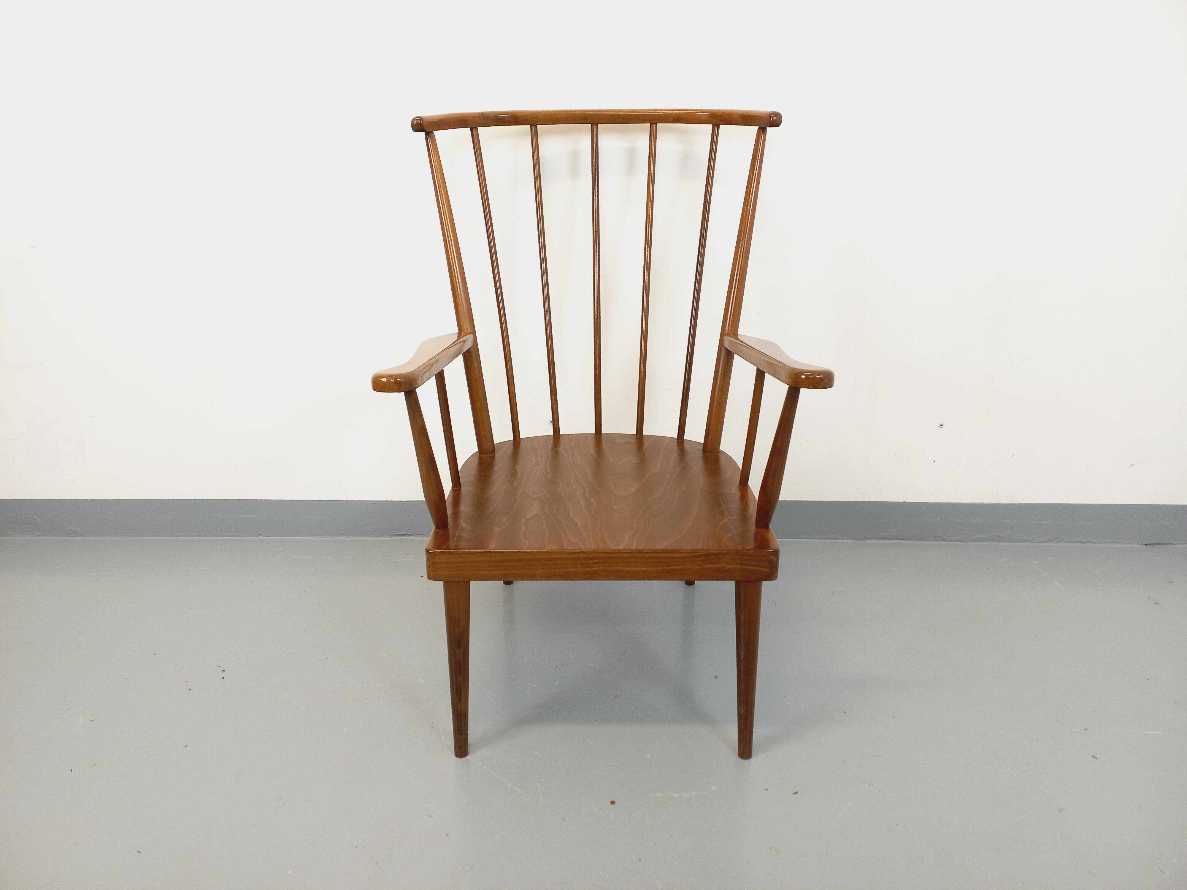Vintage Baumann wooden armchair, Fan model, from the 60s