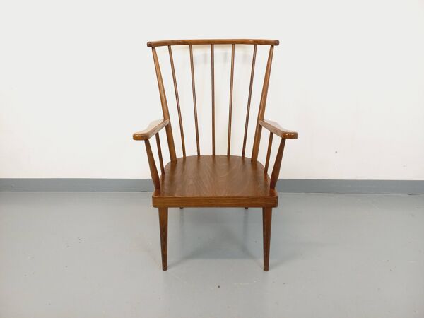 Fauteuil en bois vintage Baumann modèle Éventail des années 60
