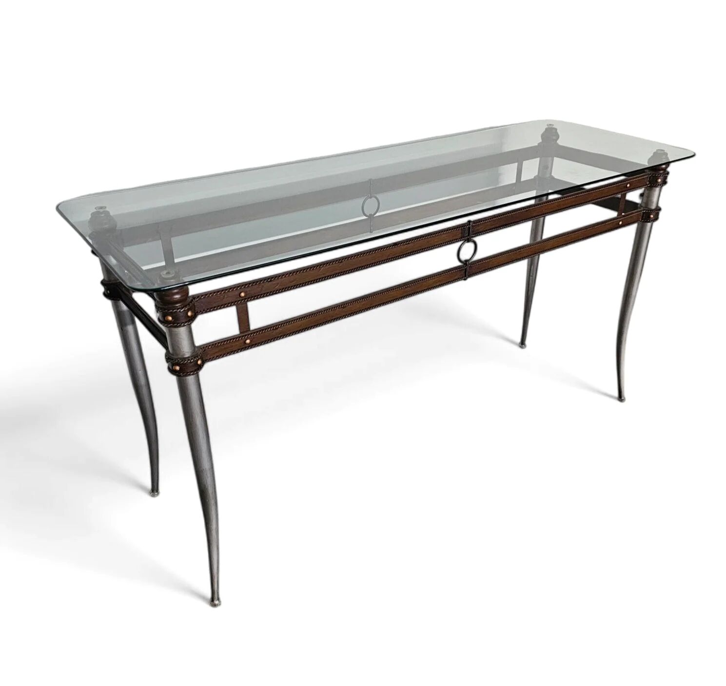 Console avec plateau en verre des années 1980