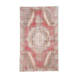 4x7 Red and Beige Turkish Vintage Rug