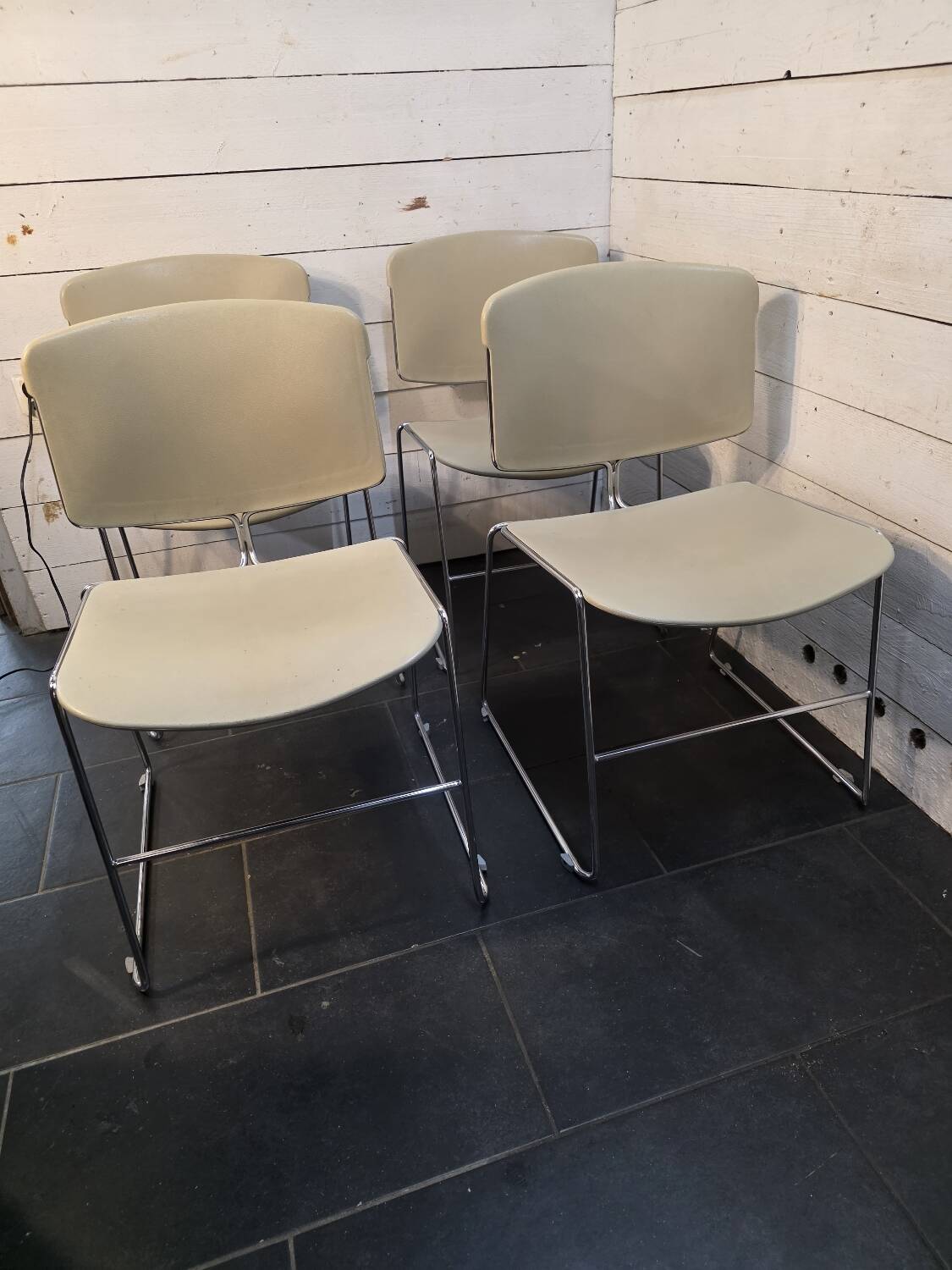 4 Max Stacker chairs in chrome metal from the 1970s.