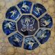 Ceramic dish from Gien Renaissance blue background D22 cm