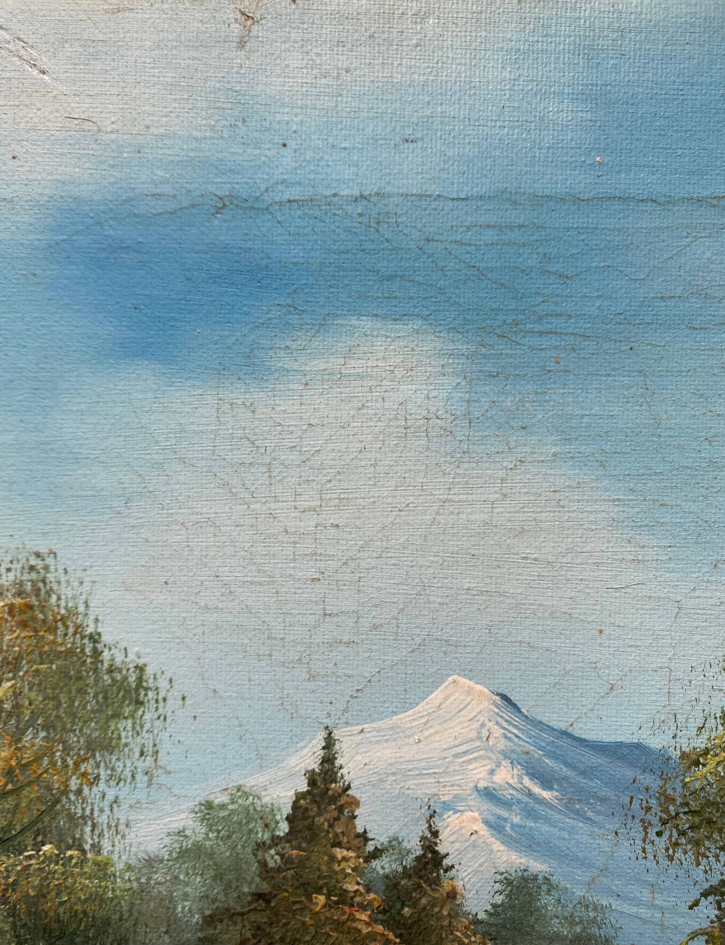 Table hst mountain lake landscape with chalets