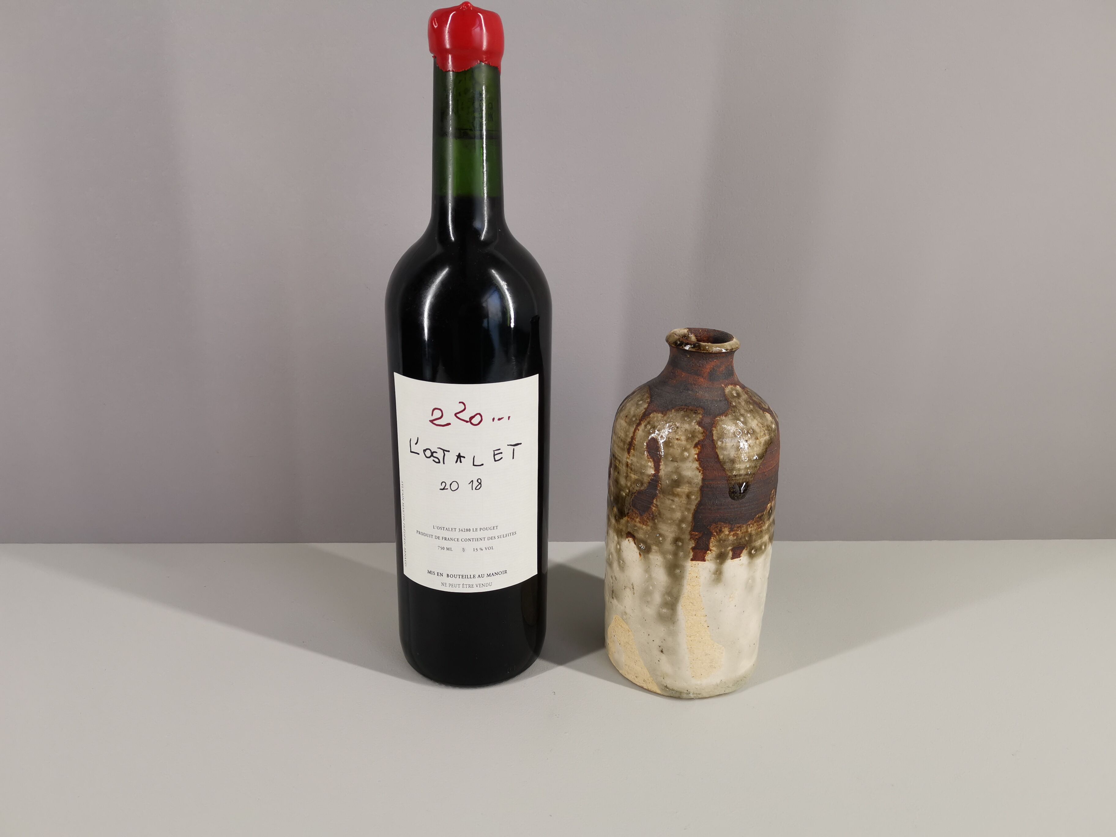 Enamelled sandstone vase signed by the artist 1960