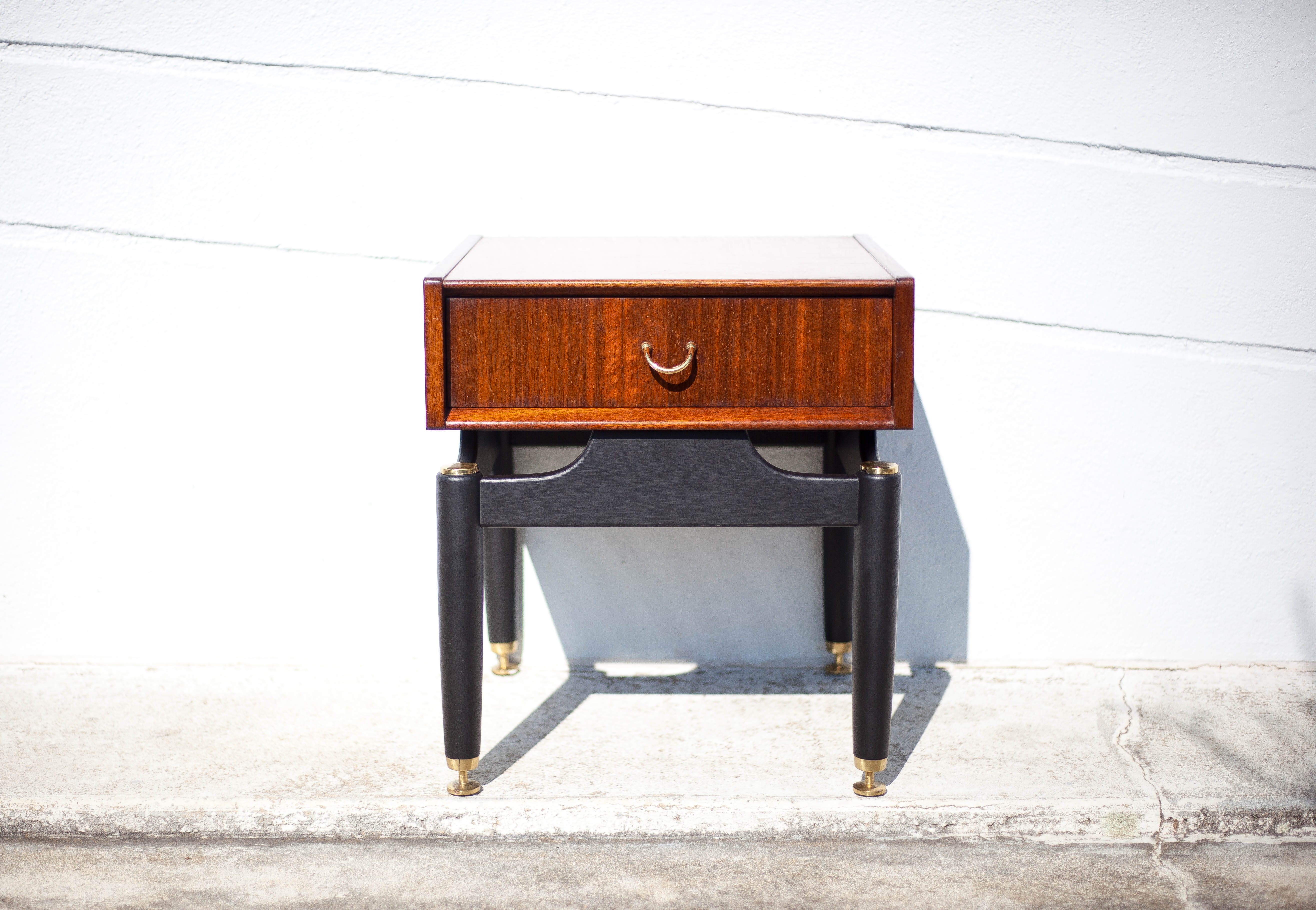 G-Plan bedside table in vintage wood and brass