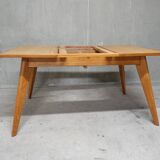 Dining table in blond oak compass feet 1950