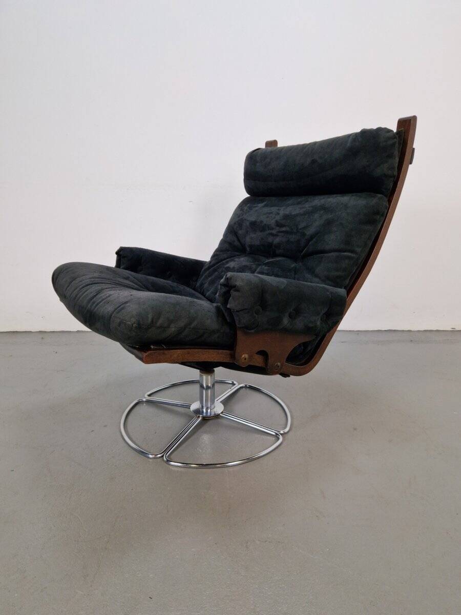 Vintage Black Alcantara Lounge Chair by Bruno Mathsson for Dux, 1960s