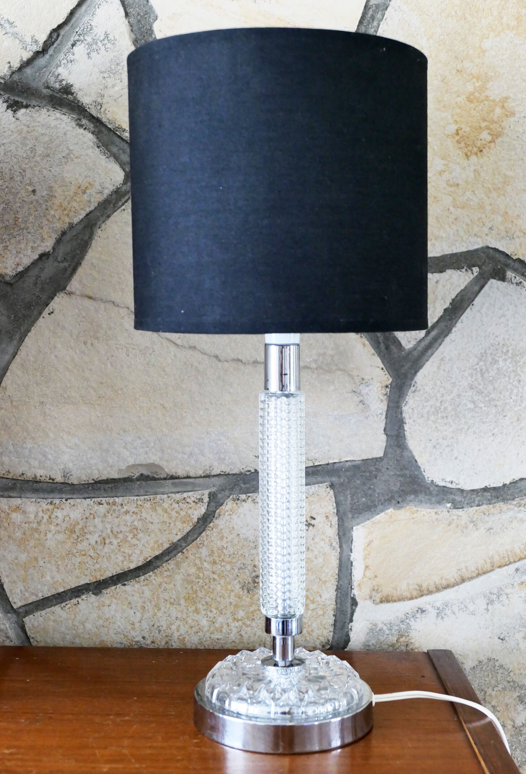 Table lamp glass er metal chrome 1970's