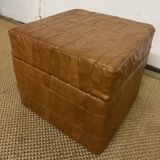 Vintage Sede leather pouf with chest
