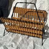 Vintage metal and wicker magazine rack