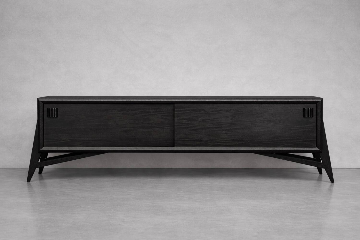 Vintage Mid-Century Scandinavian Modern Dark Oak Sideboard & Wooden Handles