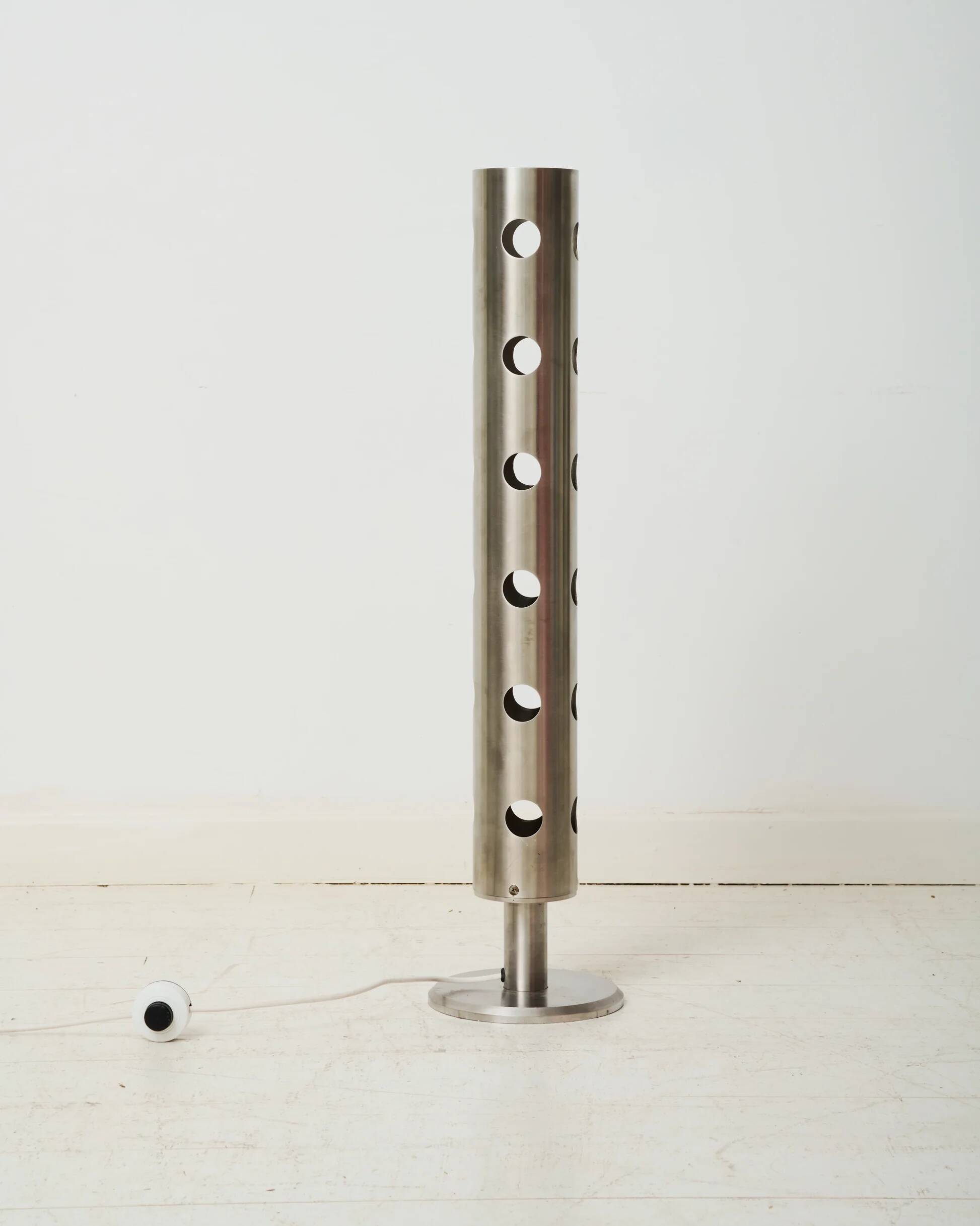 XXL table lamp in brushed perforated aluminium, 1980-1990s
