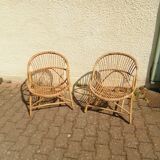 Vintage rattan armchair pair