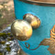 Vintage cloisonne brass champagne bucket with turquoise grape design