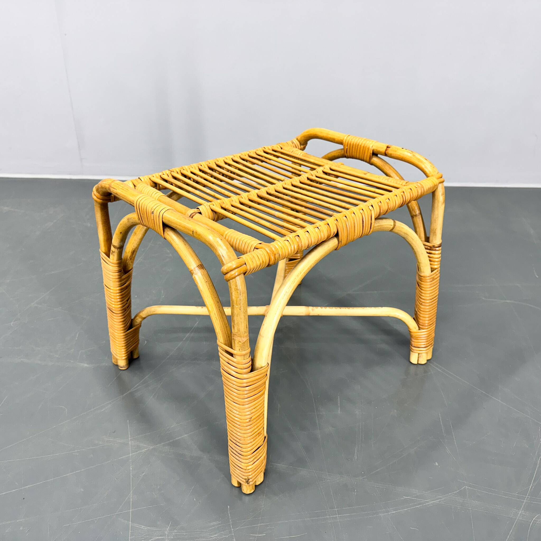 Mid Century Rattan Stool, Czechoslovakia
