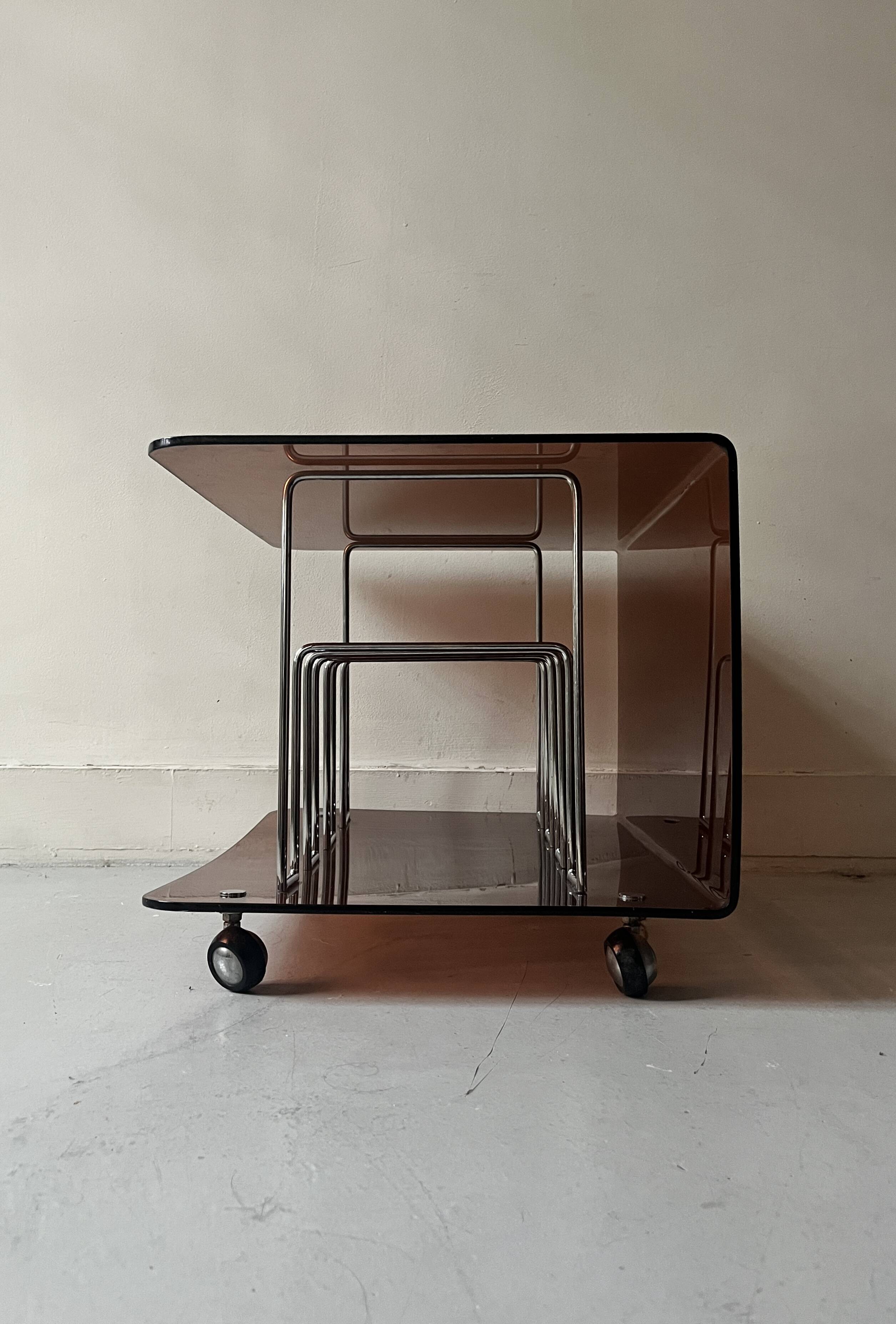 Vinyl furniture / magazine in smoked plexiglass by Roche Bobois, design 1970