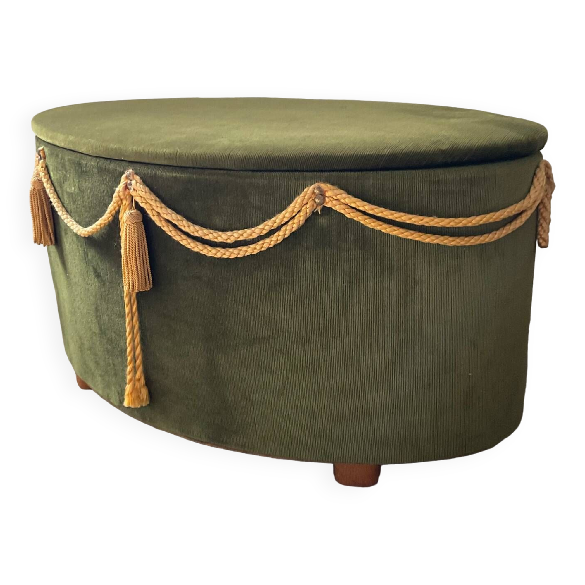 Green velvet chest pouf from the 70s