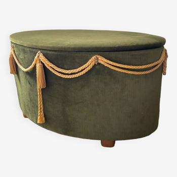 Pouf coffre en velours vert des années 70