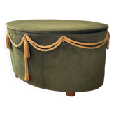 Pouf coffre en velours vert des années 70
