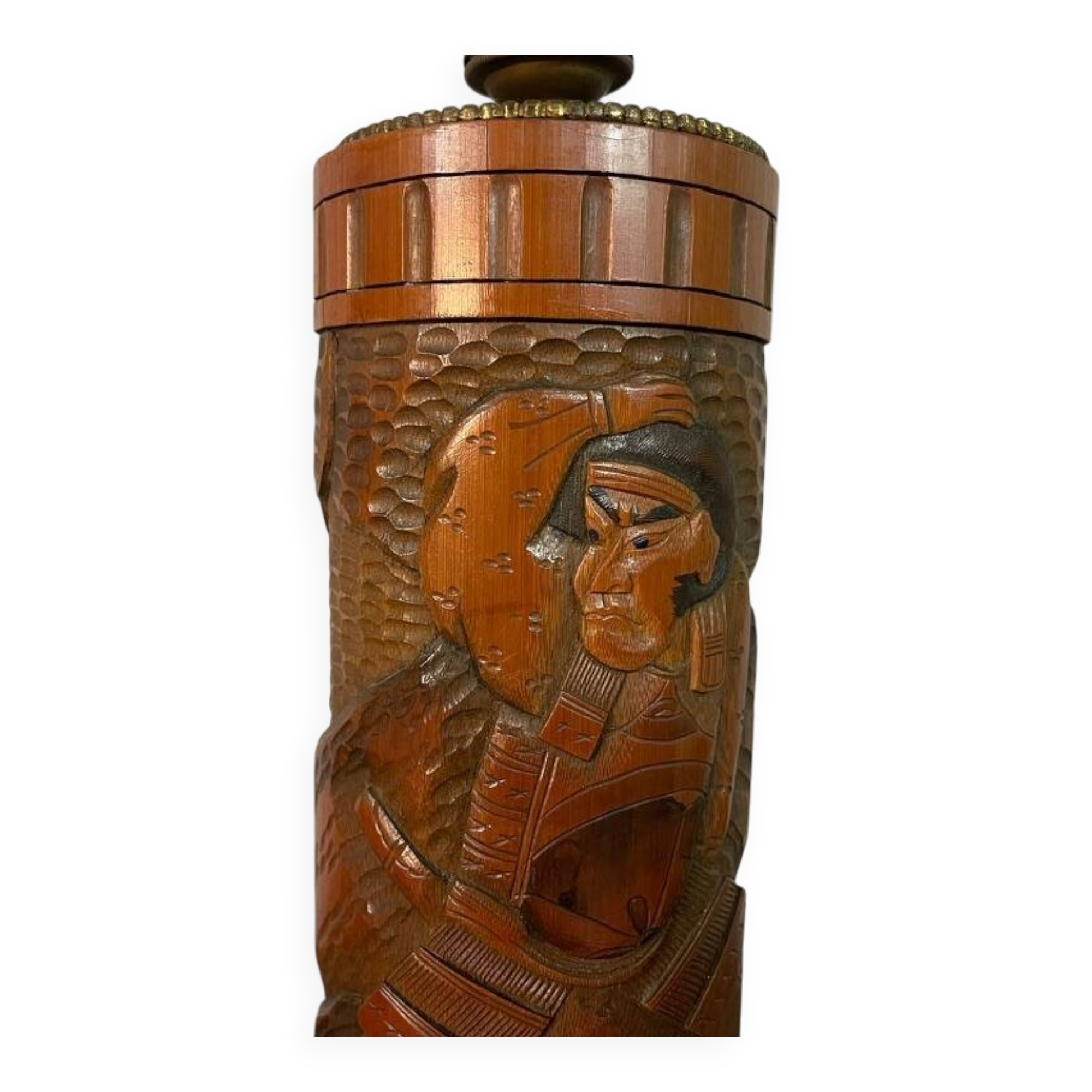 Japanese Carved Bamboo Samurai Lamp Base, Mid-20th Century. Ref.: TL2003