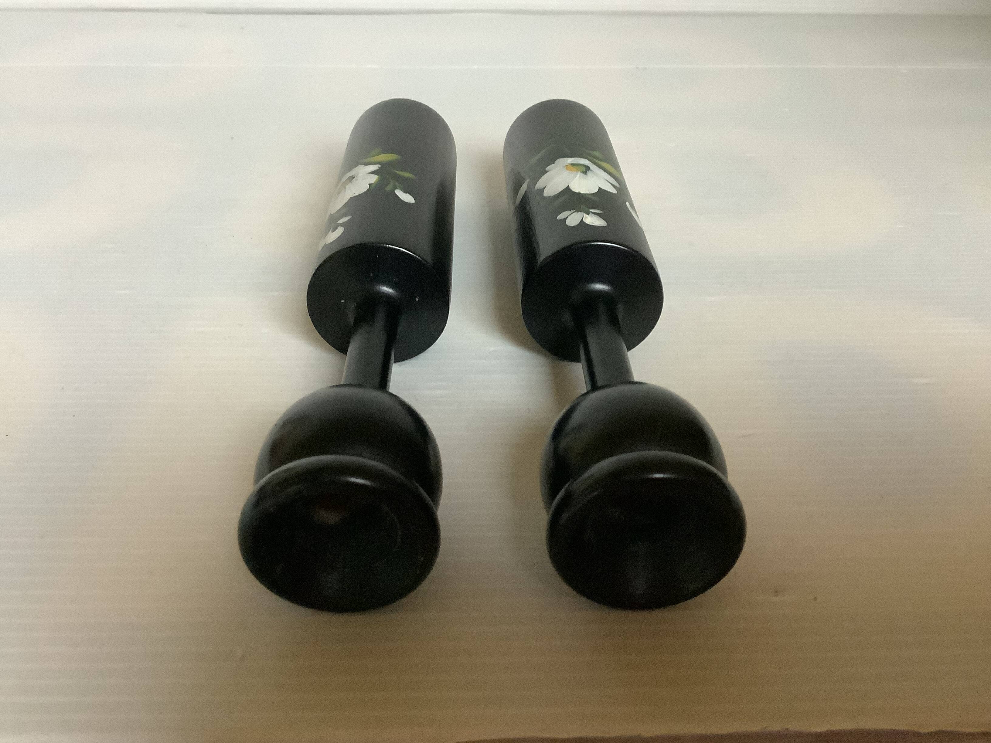 Pair of painted wooden candlesticks