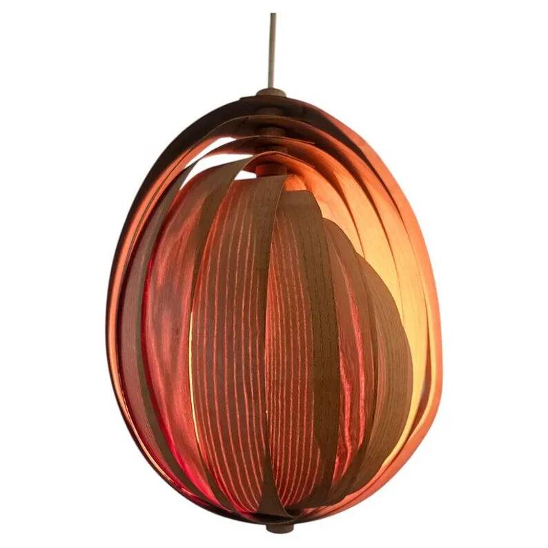 Rare Midcentury Wooden Pendant in style of Hans-Agne Jakobsson, Sweden, 1960s