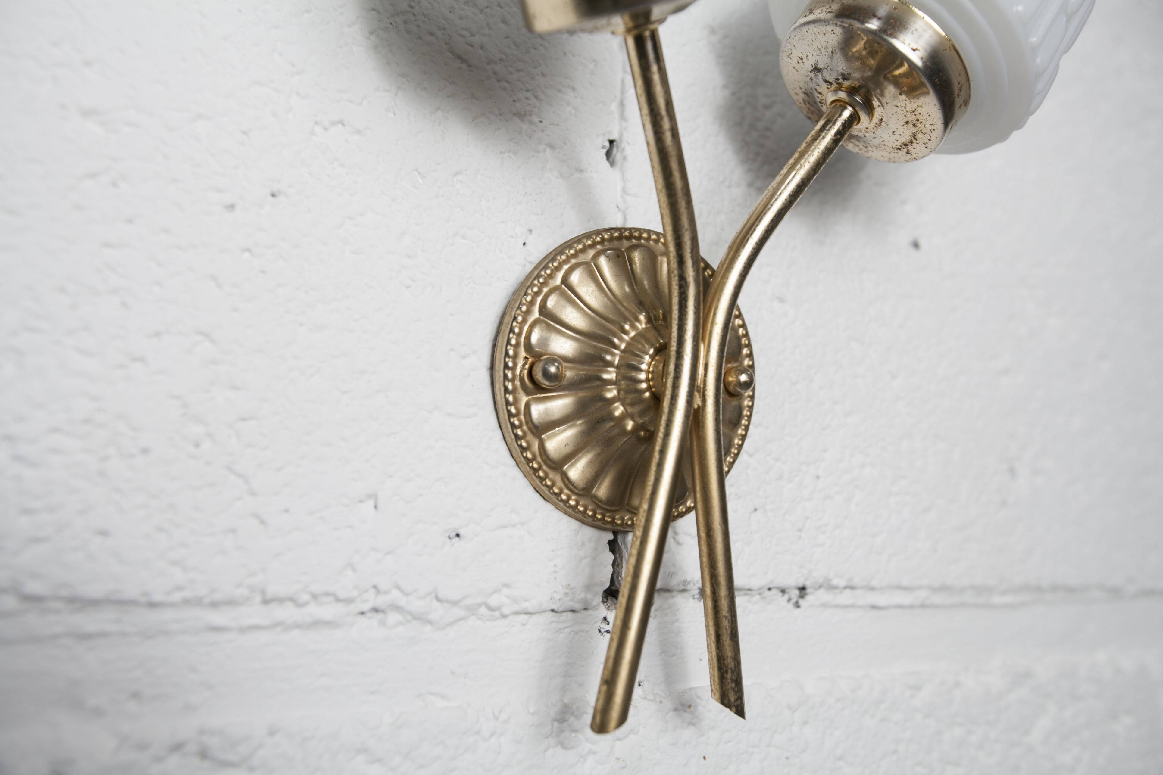 Pair of brass and glass wall lights 1960