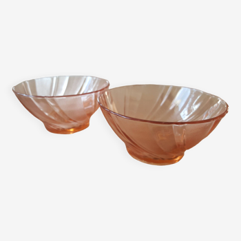 2 Vereco pink glass bowls - vintage