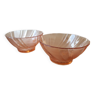 2 bols Vereco verre rose - vintage