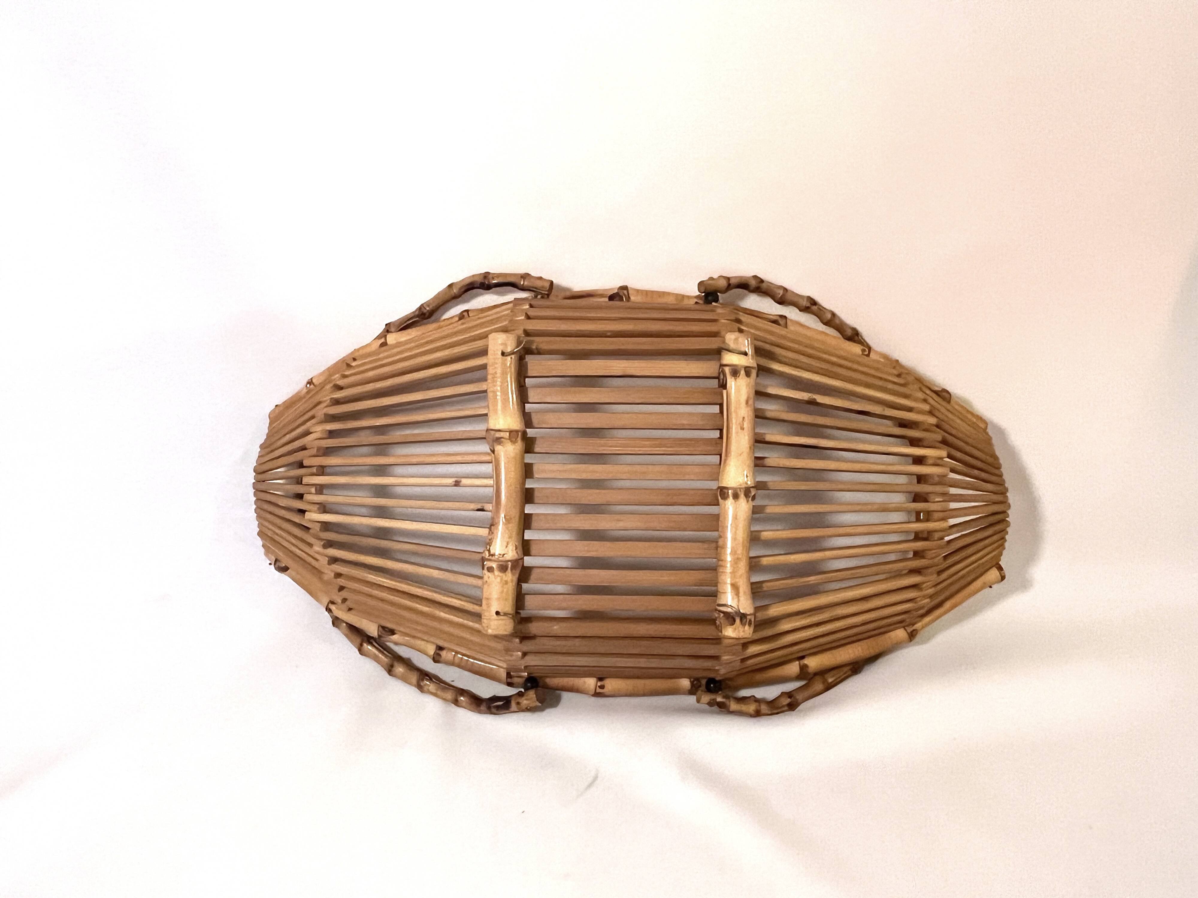Vintage bamboo rattan wicker basket 1960s country chic