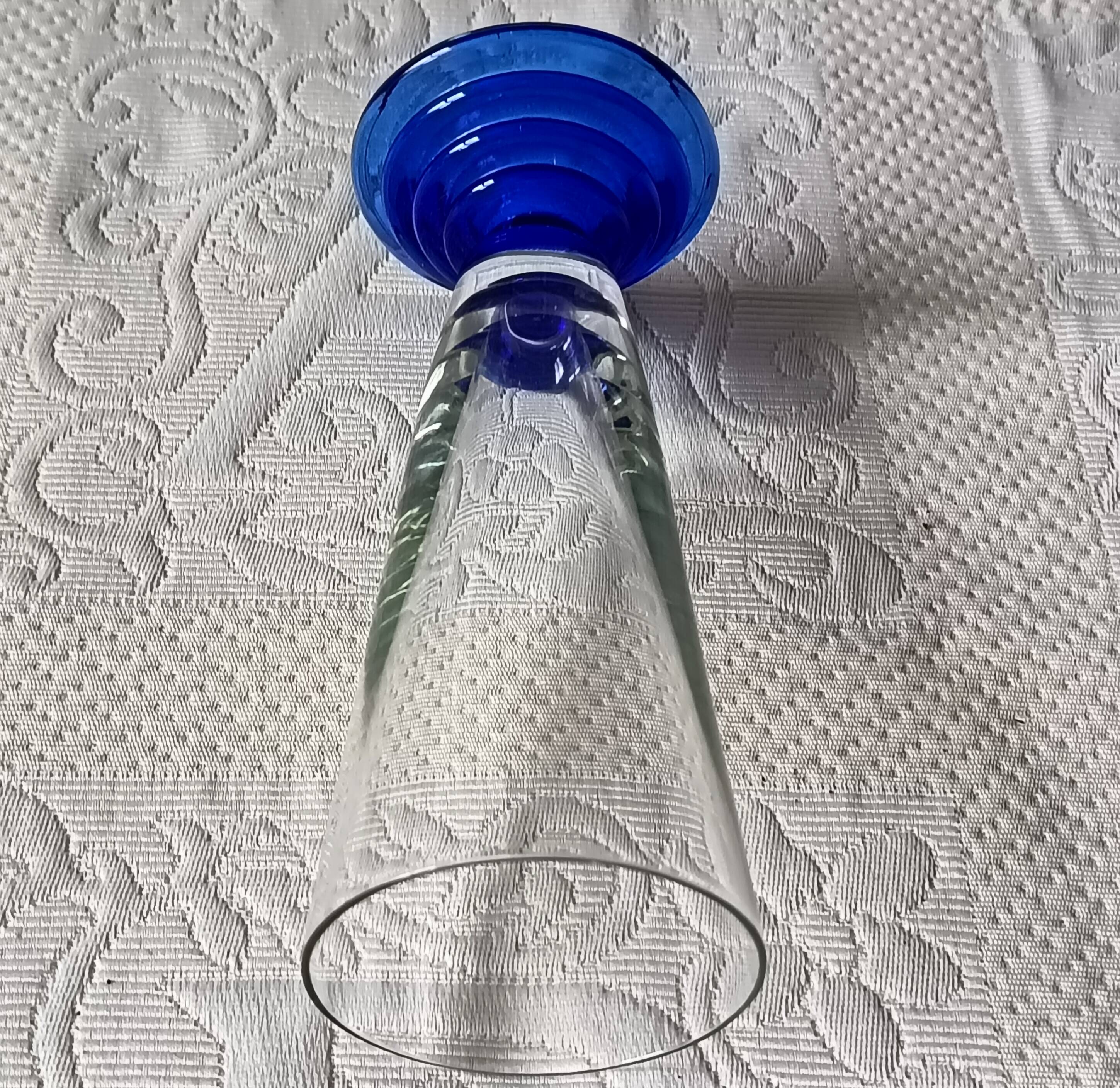 9 superb vintage cobalt blue glass stemmed flutes