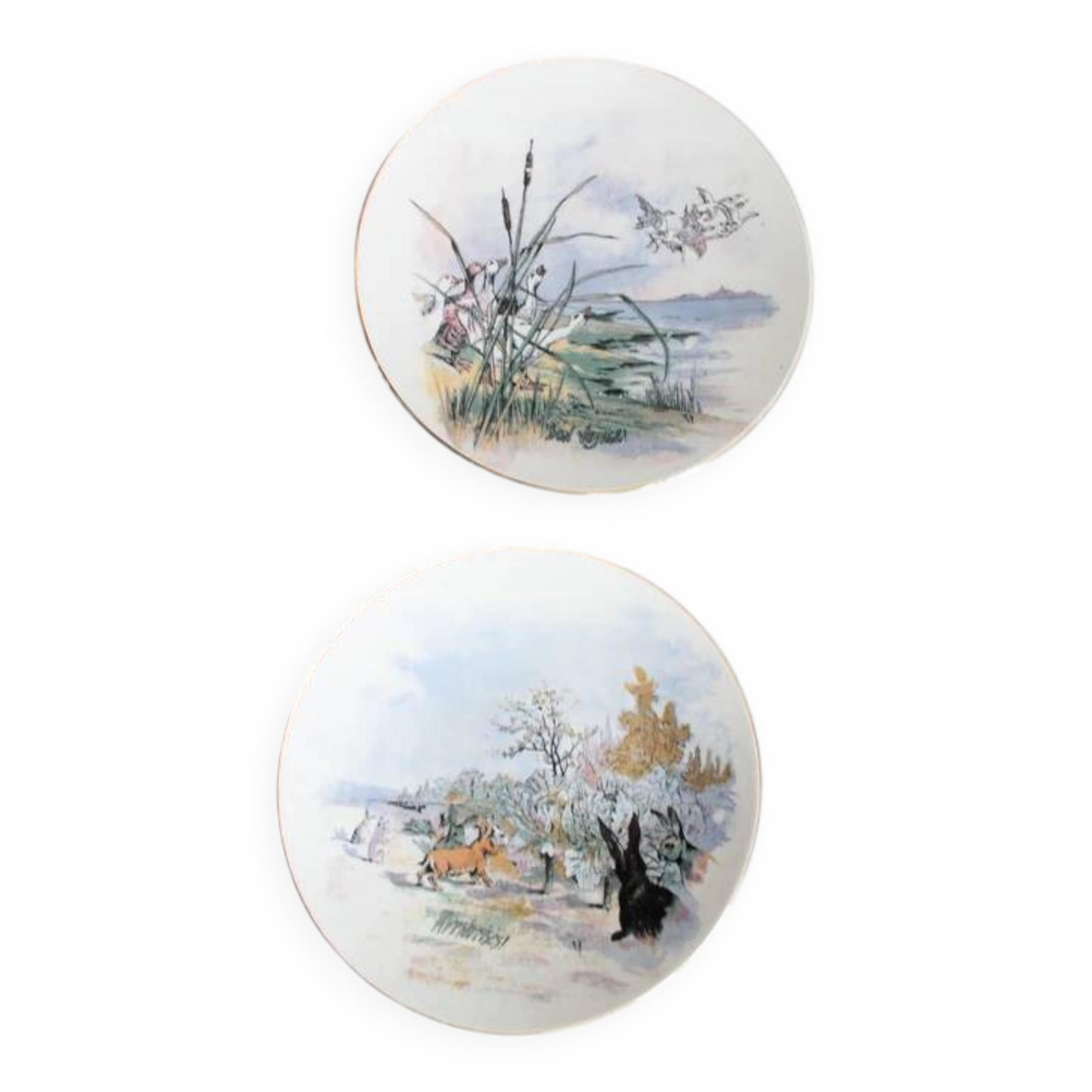 Assiettes anciennes Luneville en porcelaine française à motif de scène buccolique