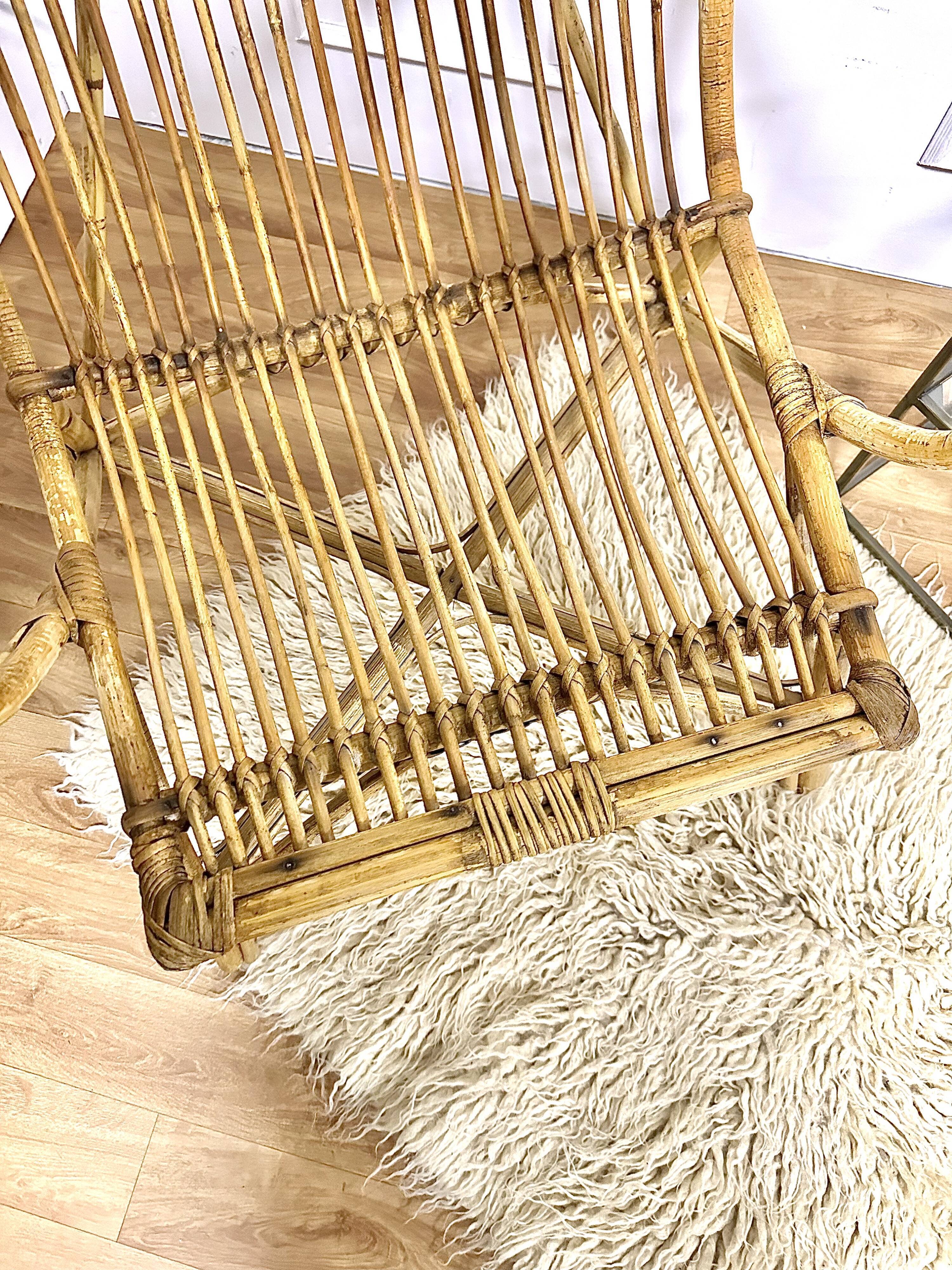 Pair vintage rattan armchairs