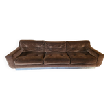 Vintage 3-seater canapé in brushed steel and brown velvet.