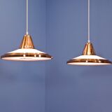 Set of 2 danish hanging lamps in solid copper, 1970s