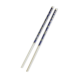 Blue chopsticks decorated with floral motifs.