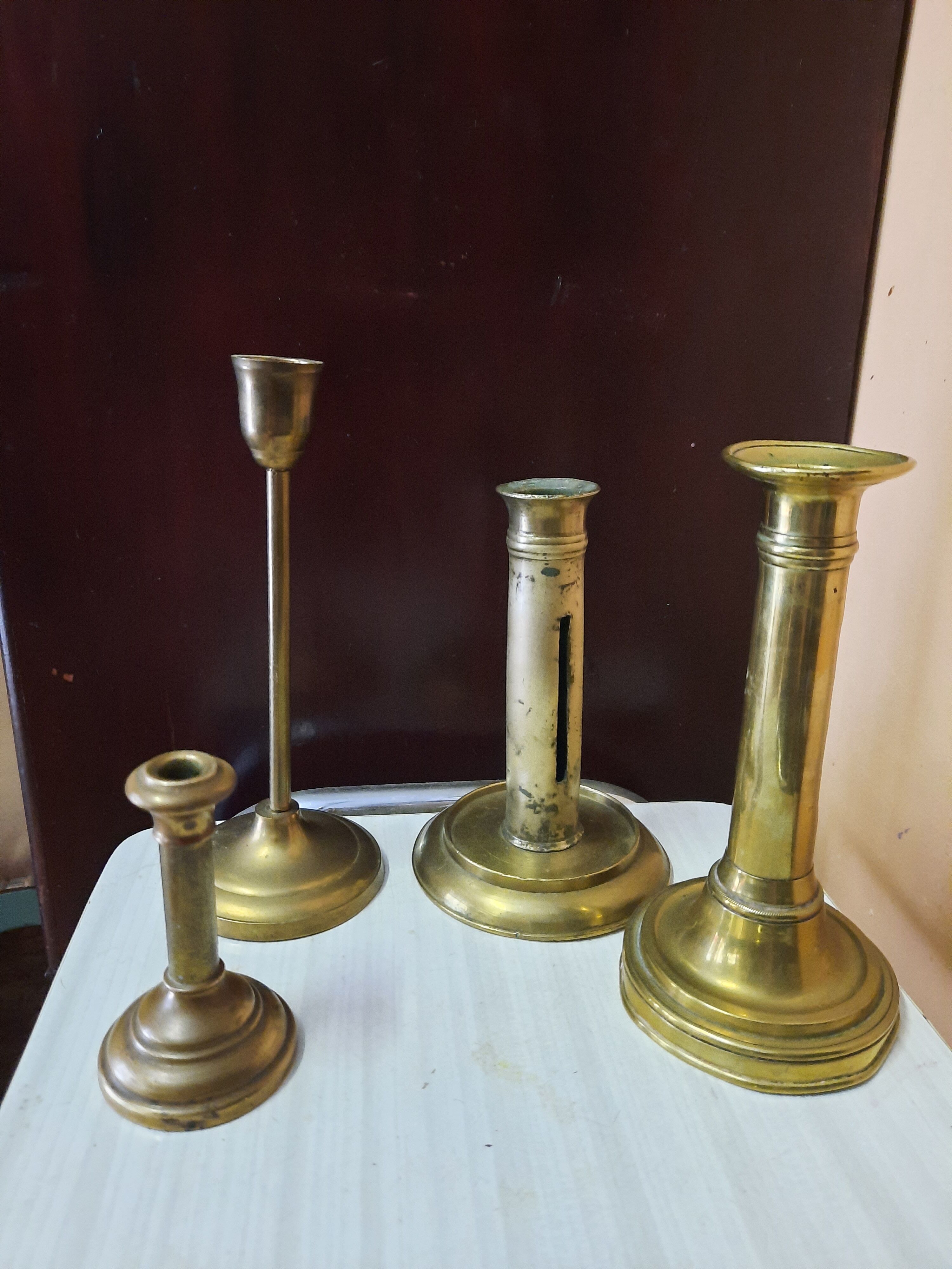 Set of brass candle holders