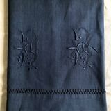 Drap Ancien En Lin Et Coton Bleu Nocturne