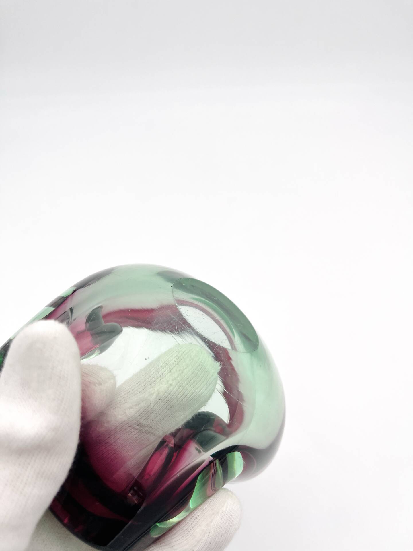 Flavio Poli Seguso Sommerso Green Magenta Ashtray 17.5cm 962g